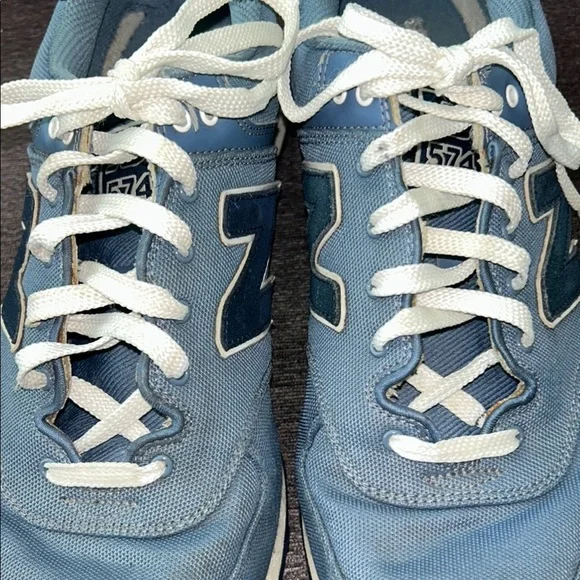 New Balance 574 “Pique Polo”  Blue Sneakers Classic Suede Mesh - Picture 4 of 15